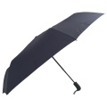 Logo personnalisé à 3 pliages Black Pongee étanche Auto ouverte et parapluie de vent en fibre de verre fermé